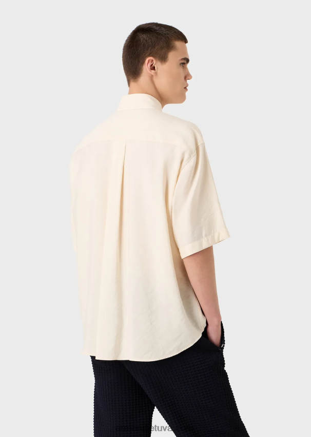 vyrų baltas Armani trumpomis rankovėmis užsegami persikų odos modalo marškiniai 02482X1061