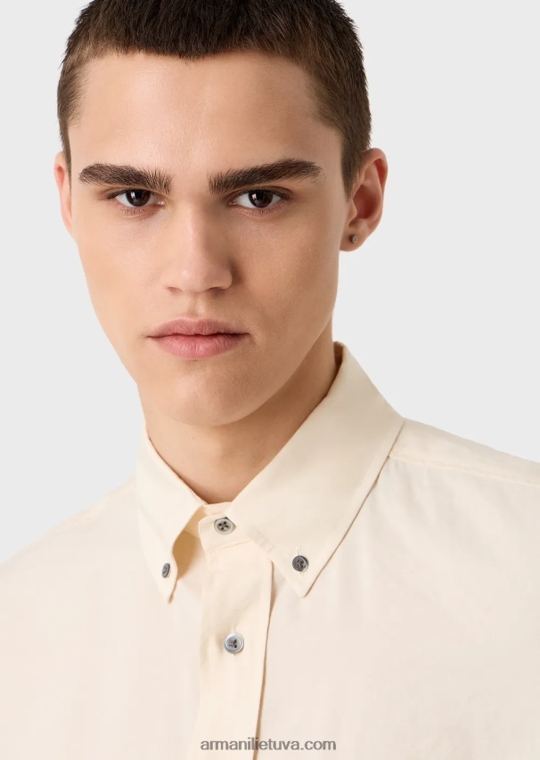 vyrų baltas Armani trumpomis rankovėmis užsegami persikų odos modalo marškiniai 02482X1061