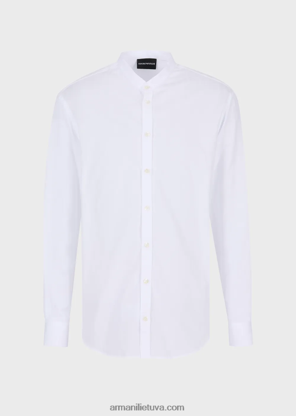 vyrų baltas Armani vertikalaus geometrinio rašto žakardo marškiniai su guru apykakle 02482X1112