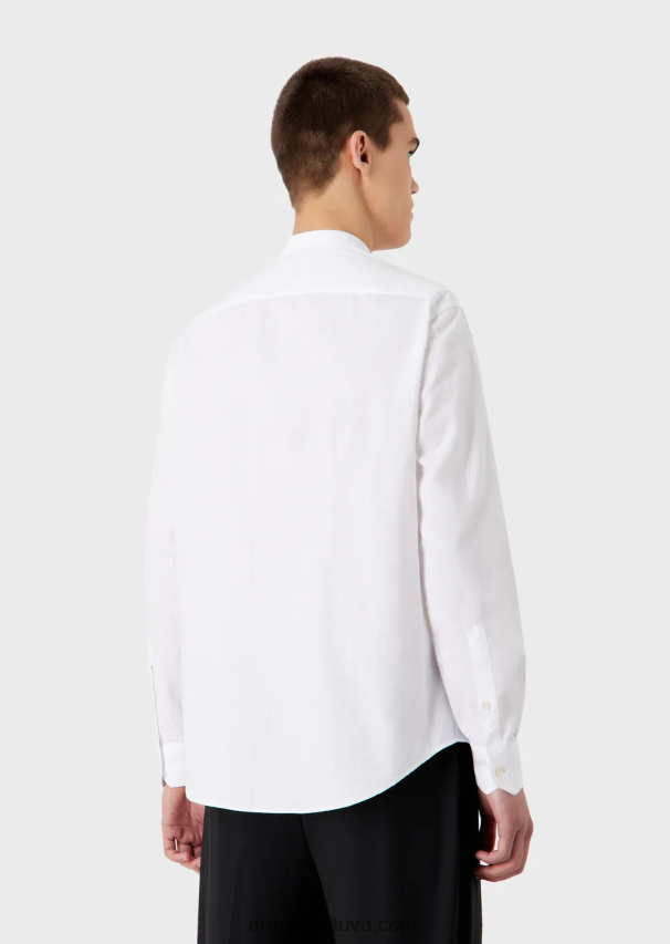 vyrų baltas Armani vertikalaus geometrinio rašto žakardo marškiniai su guru apykakle 02482X1112