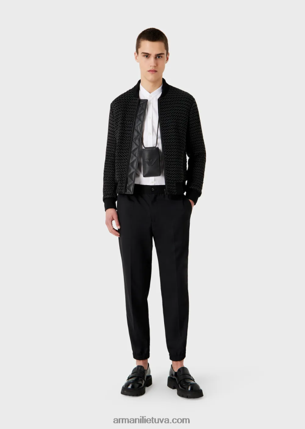 vyrų baltas Armani vertikalaus geometrinio rašto žakardo marškiniai su guru apykakle 02482X1112