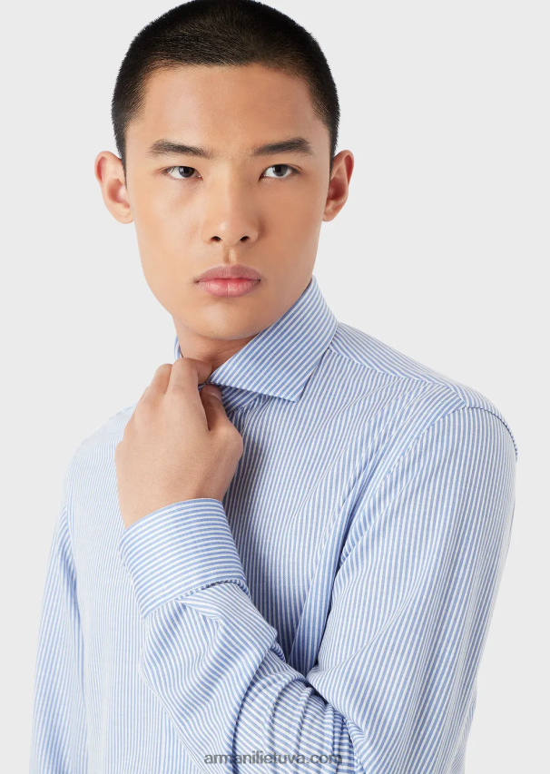 vyrų dryžuotas Armani eukalipto vilnos mišinio dryžuoti marškinėliai 02482X1125