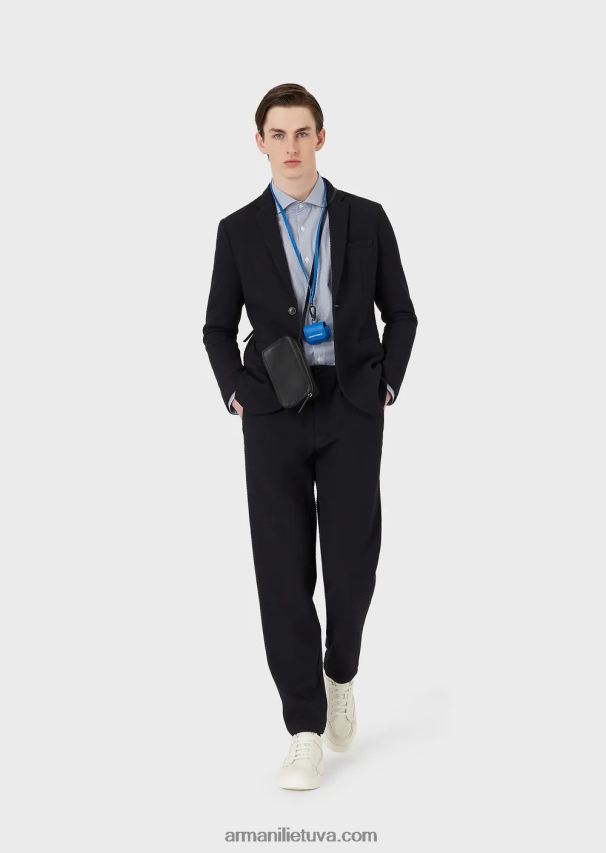 vyrų dryžuotas Armani medvilniniai marškinėliai mikro raštais 02482X1068