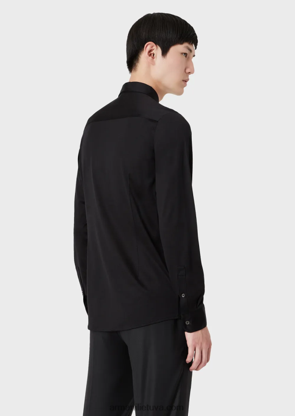 vyrų juodas Armani Tencel mišinio marškinėliai 02482X1109