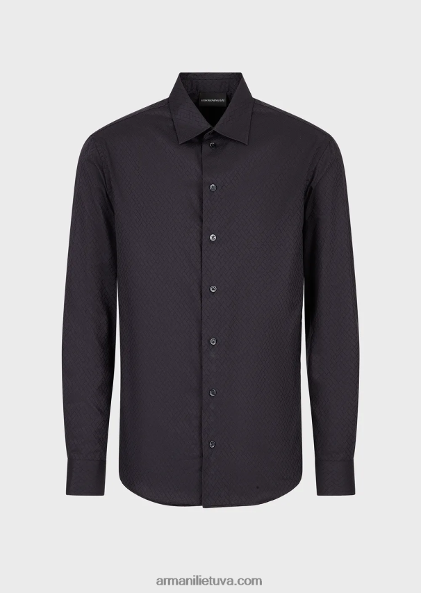 vyrų juodas Armani geometriniai žakardo marškiniai 02482X1144
