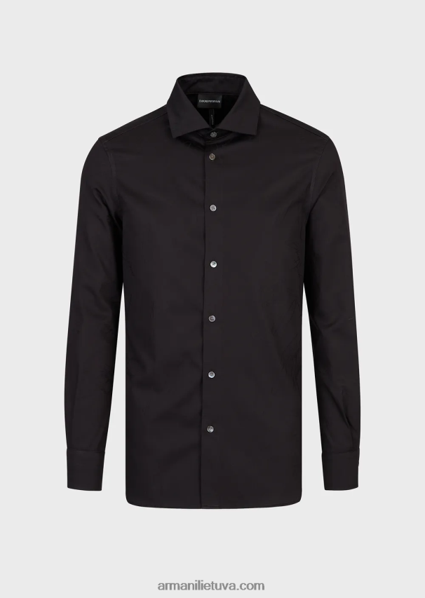 vyrų juodas Armani medvilniniai marškiniai su žakardo logotipu 02482X1097