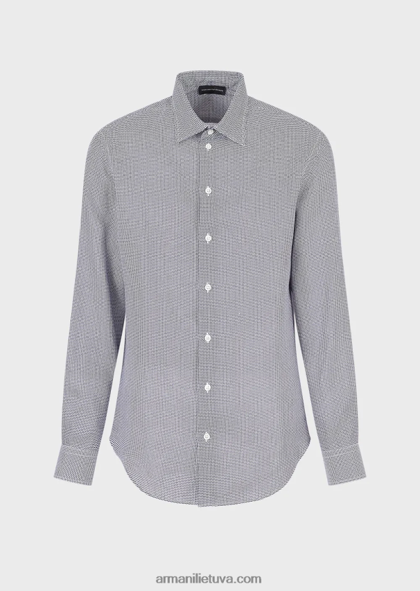 vyrų juodas Armani op meno mikro rašto žakardo lininiai marškiniai 02482X1132