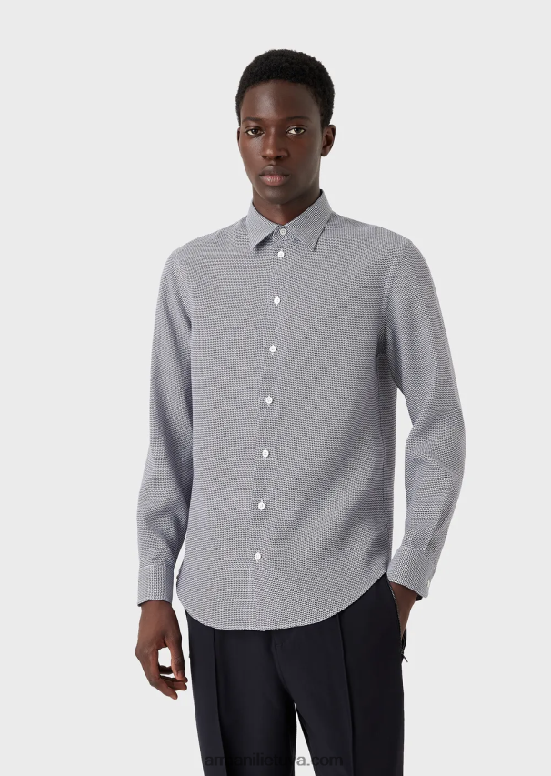 vyrų juodas Armani op meno mikro rašto žakardo lininiai marškiniai 02482X1132