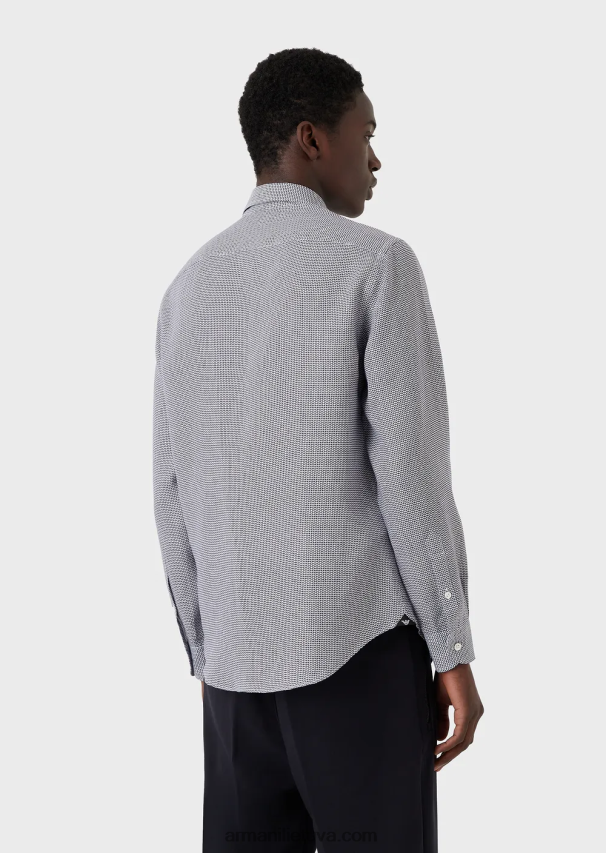 vyrų juodas Armani op meno mikro rašto žakardo lininiai marškiniai 02482X1132