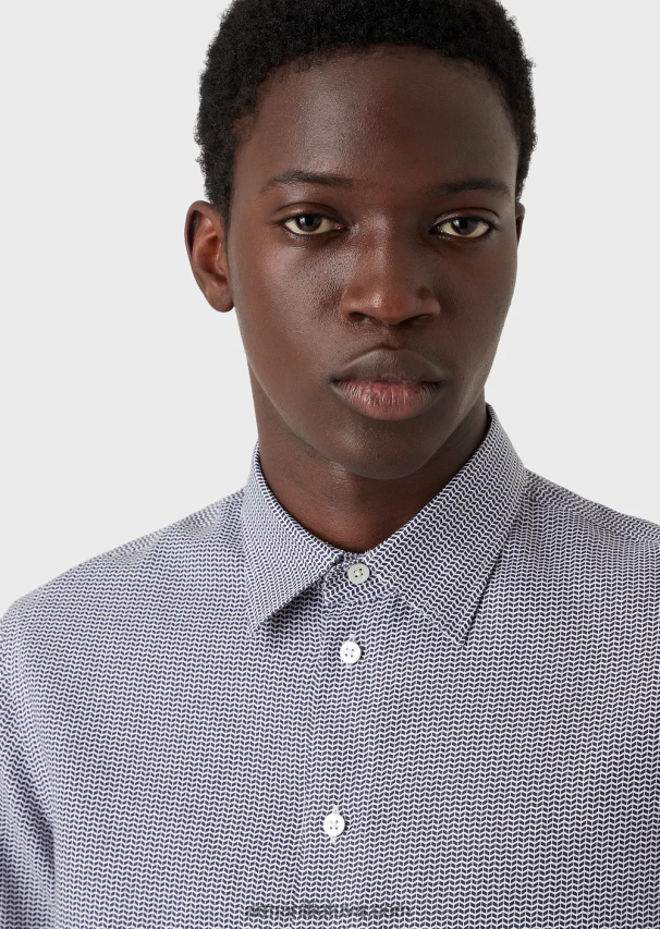 vyrų juodas Armani op meno mikro rašto žakardo lininiai marškiniai 02482X1132