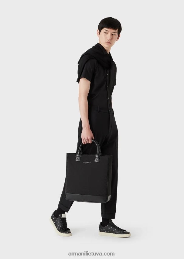 vyrų juodas Armani trumpomis rankovėmis elastingi nailono mišinio marškiniai 02482X1121