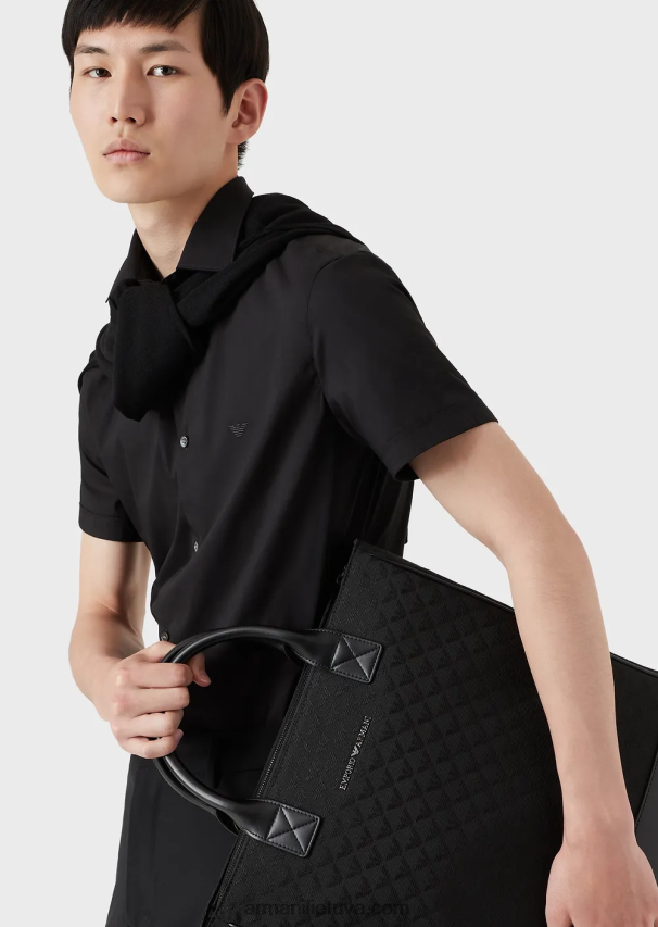 vyrų juodas Armani trumpomis rankovėmis elastingi nailono mišinio marškiniai 02482X1121