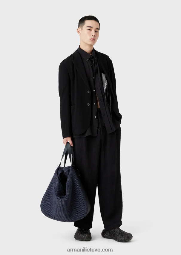 vyrų juodas Armani trumpomis rankovėmis užsegami persikų odos modalo marškiniai 02482X1060