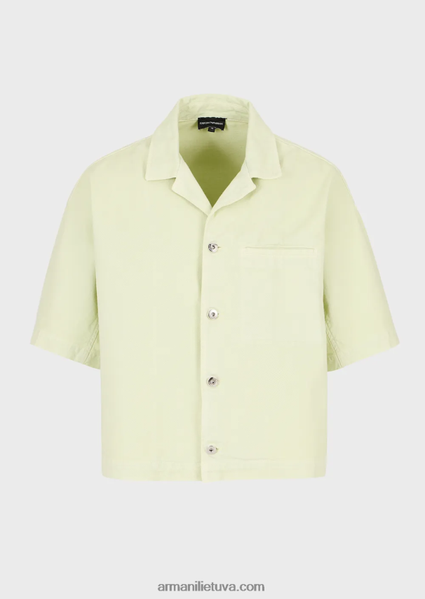 vyrų laimo žalia Armani džinsinė palaidinė trumpomis rankovėmis su l'amour siuvinėjimu 02482X1086