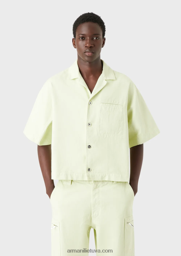 vyrų laimo žalia Armani džinsinė palaidinė trumpomis rankovėmis su l\'amour siuvinėjimu 02482X1086