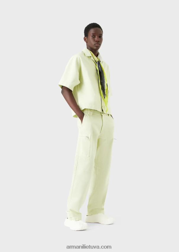 vyrų laimo žalia Armani džinsinė palaidinė trumpomis rankovėmis su l\'amour siuvinėjimu 02482X1086