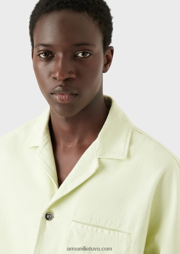 vyrų laimo žalia Armani džinsinė palaidinė trumpomis rankovėmis su l\'amour siuvinėjimu 02482X1086