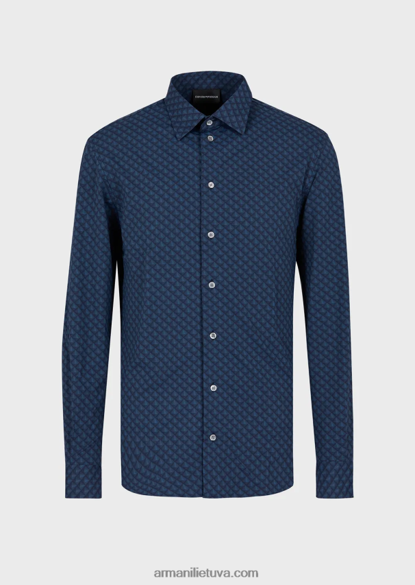 vyrų mėlyna Armani tamprūs marškinėliai iš perdirbto audinio su kaklaraiščiais 02482X1094