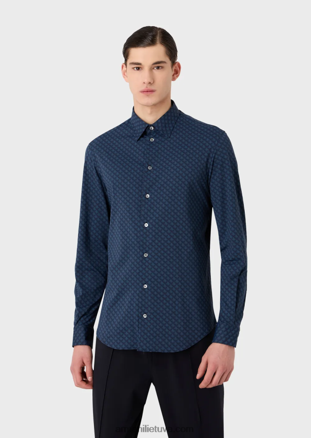 vyrų mėlyna Armani tamprūs marškinėliai iš perdirbto audinio su kaklaraiščiais 02482X1094