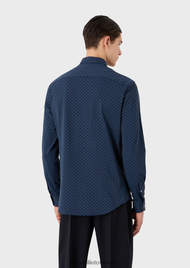 vyrų mėlyna Armani tamprūs marškinėliai iš perdirbto audinio su kaklaraiščiais 02482X1094