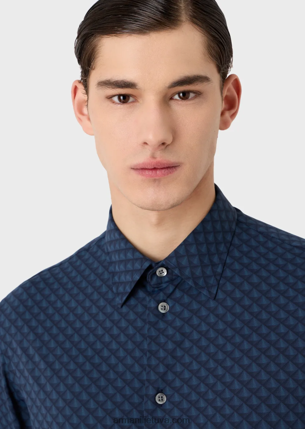 vyrų mėlyna Armani tamprūs marškinėliai iš perdirbto audinio su kaklaraiščiais 02482X1094