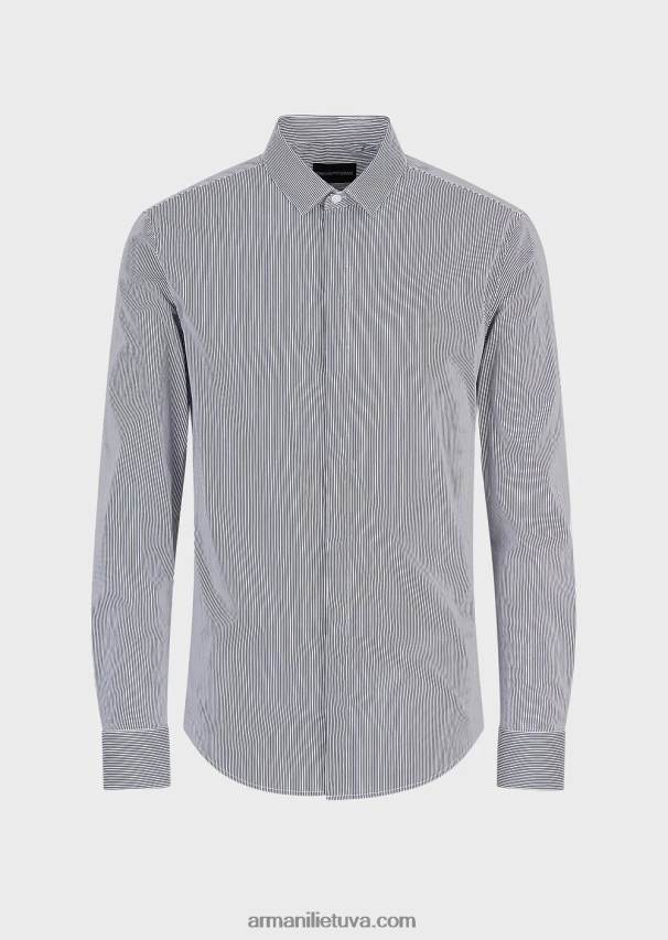 vyrų mėlyna Armani tampri medvilniniai ploni dryžuoti marškiniai 02482X1136