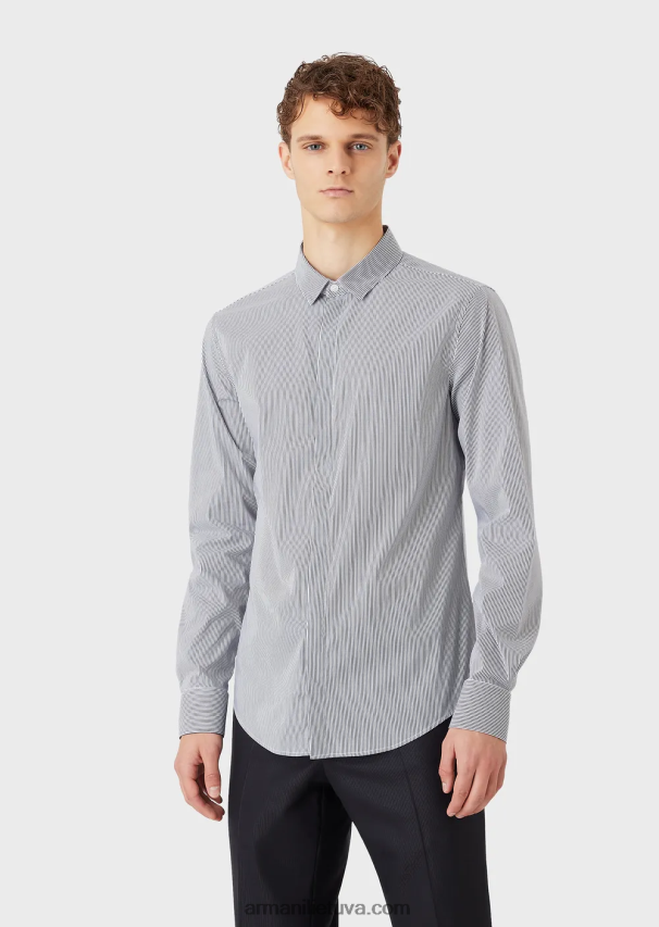 vyrų mėlyna Armani tampri medvilniniai ploni dryžuoti marškiniai 02482X1136