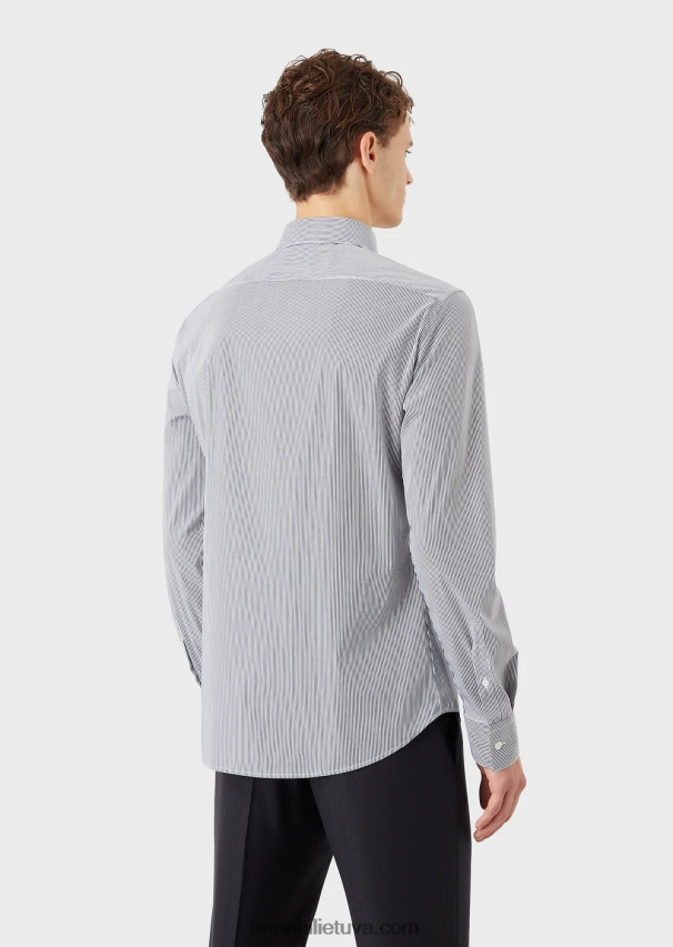 vyrų mėlyna Armani tampri medvilniniai ploni dryžuoti marškiniai 02482X1136