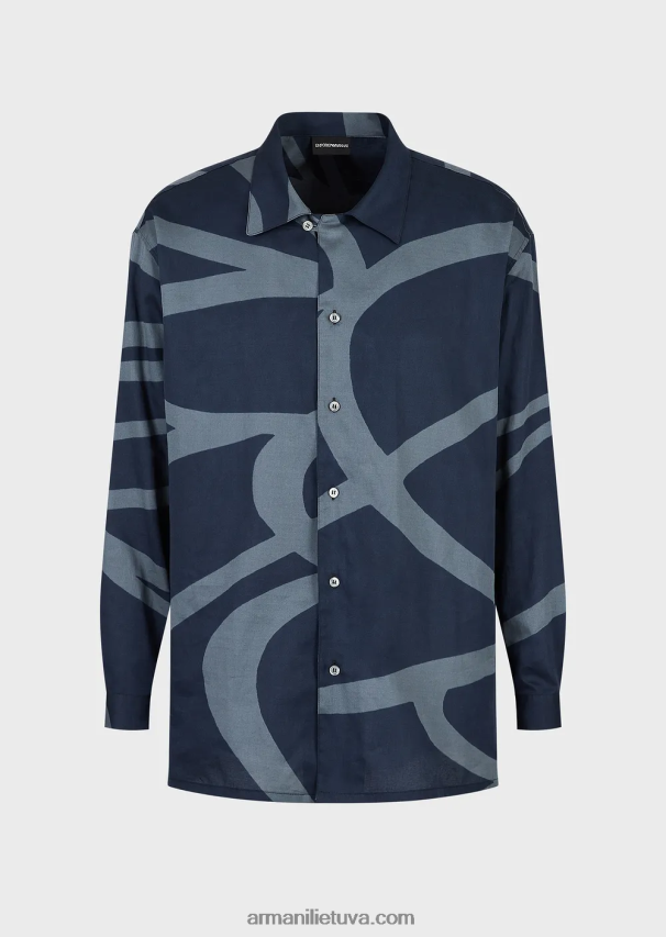 vyrų modelis Armani medvilniniai marškiniai su didžiuliu grafiniu raštu 02482X1091