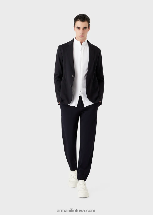 vyrų pieno baltumo Armani Nehru marškinėliai/striukė su pilnu užtrauktuku apykakle iš 3D tampraus techninio trikotažo 02482X1105