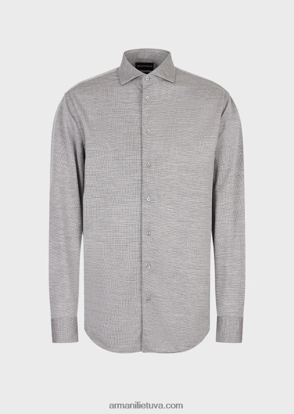 vyrų pilka Armani eukalipto vilnos mišinio tekstūruoti džersio marškinėliai 02482X1124