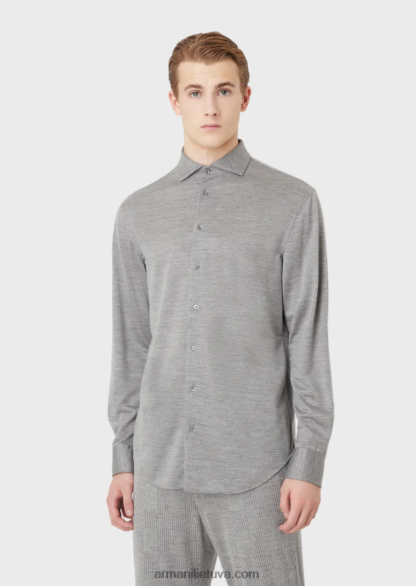 vyrų pilka Armani eukalipto vilnos mišinio tekstūruoti džersio marškinėliai 02482X1124