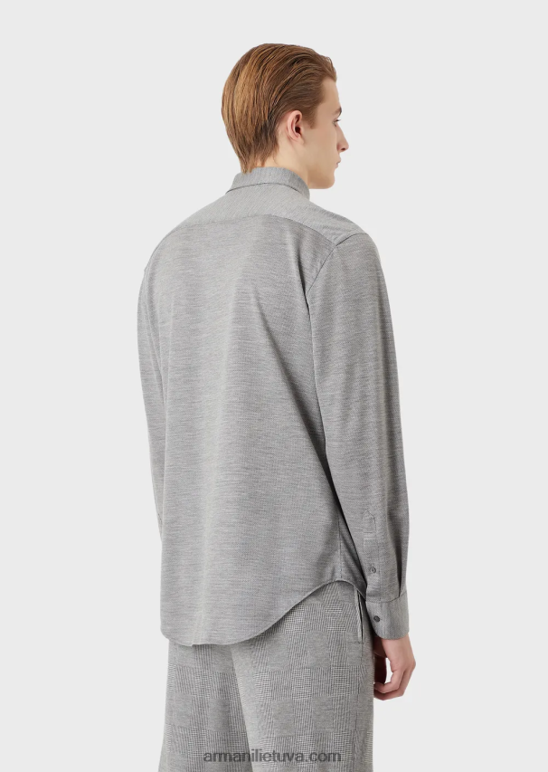vyrų pilka Armani eukalipto vilnos mišinio tekstūruoti džersio marškinėliai 02482X1124