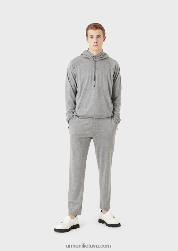 vyrų pilka Armani eukalipto vilnos mišinio tekstūruoti džersio marškinėliai 02482X1124