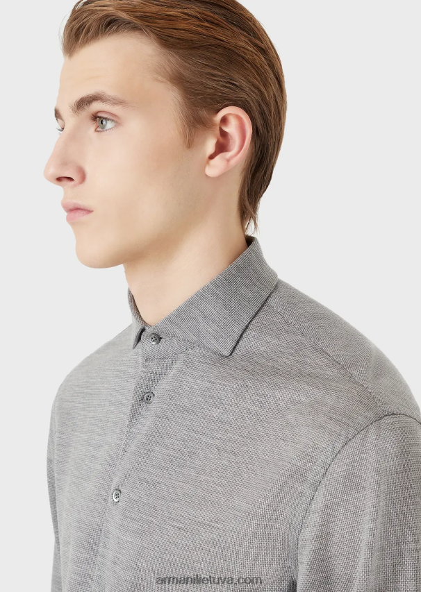 vyrų pilka Armani eukalipto vilnos mišinio tekstūruoti džersio marškinėliai 02482X1124