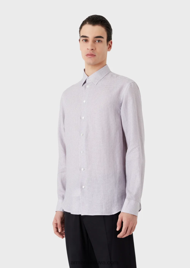 vyrų pilka Armani op meno mikro rašto žakardo lininiai marškiniai 02482X1131