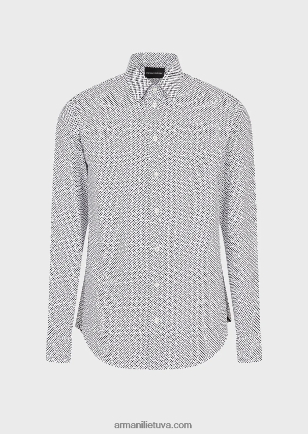 vyrų pilka Armani tampri medvilniniai marškinėliai su op art mikro raštu 02482X1133