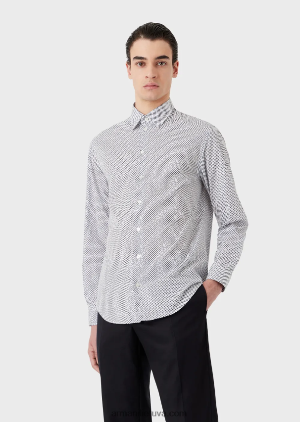 vyrų pilka Armani tampri medvilniniai marškinėliai su op art mikro raštu 02482X1133