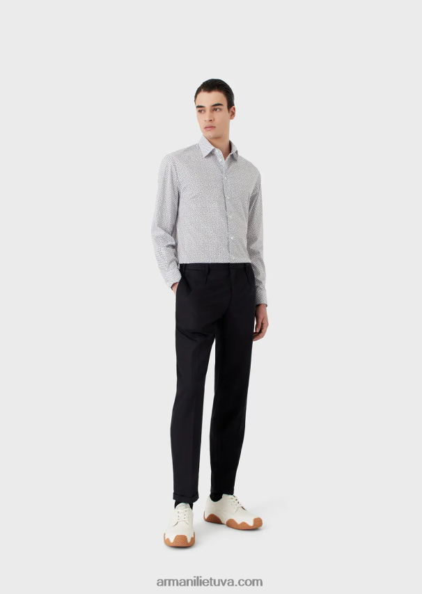 vyrų pilka Armani tampri medvilniniai marškinėliai su op art mikro raštu 02482X1133