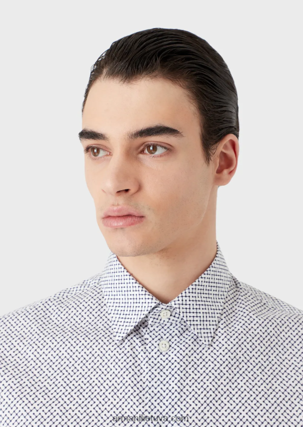 vyrų pilka Armani tampri medvilniniai marškinėliai su op art mikro raštu 02482X1133