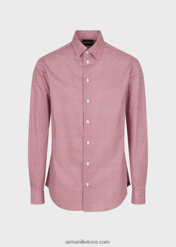 vyrų raudona Armani tampri medvilniniai marškinėliai su op art mikro raštu 02482X1135