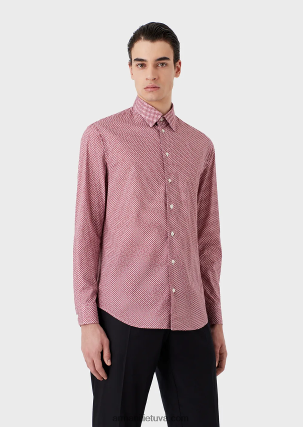 vyrų raudona Armani tampri medvilniniai marškinėliai su op art mikro raštu 02482X1135