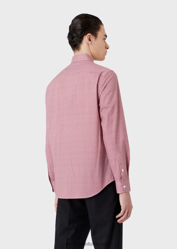 vyrų raudona Armani tampri medvilniniai marškinėliai su op art mikro raštu 02482X1135