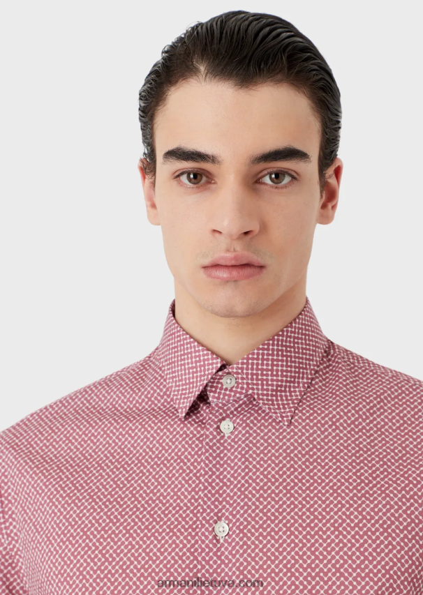 vyrų raudona Armani tampri medvilniniai marškinėliai su op art mikro raštu 02482X1135