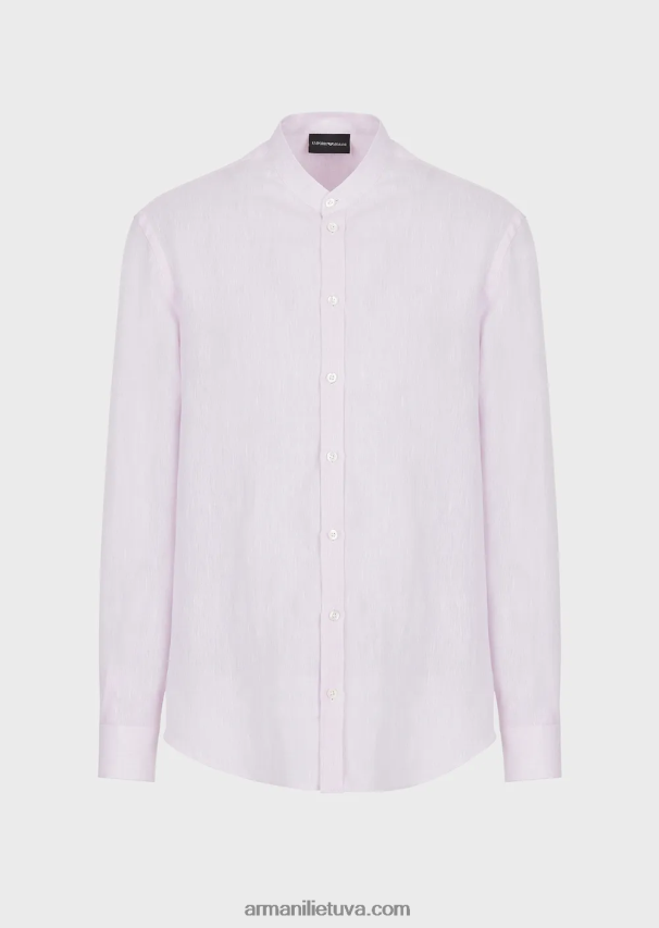 vyrų rožinis Armani modernaus stiliaus lininiai chambray guru marškiniai su apykakle 02482X1139