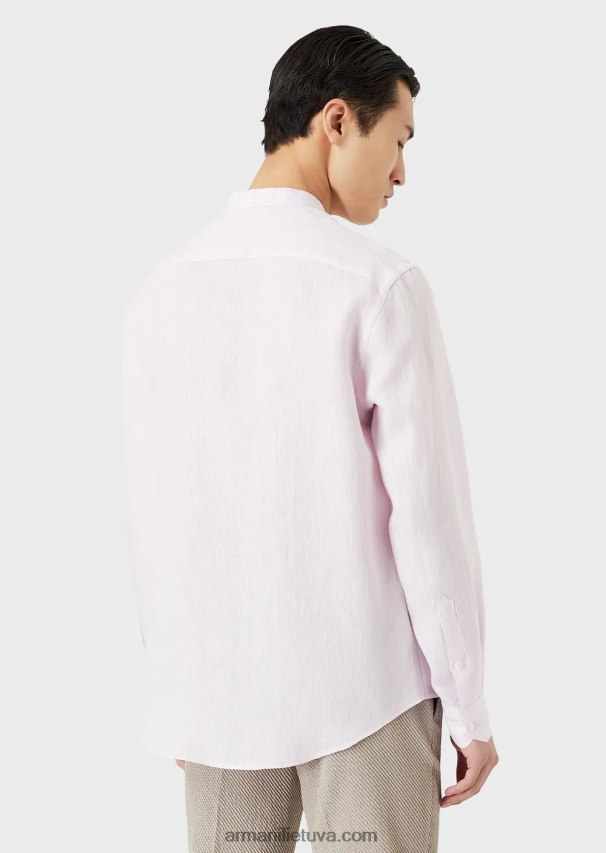vyrų rožinis Armani modernaus stiliaus lininiai chambray guru marškiniai su apykakle 02482X1139