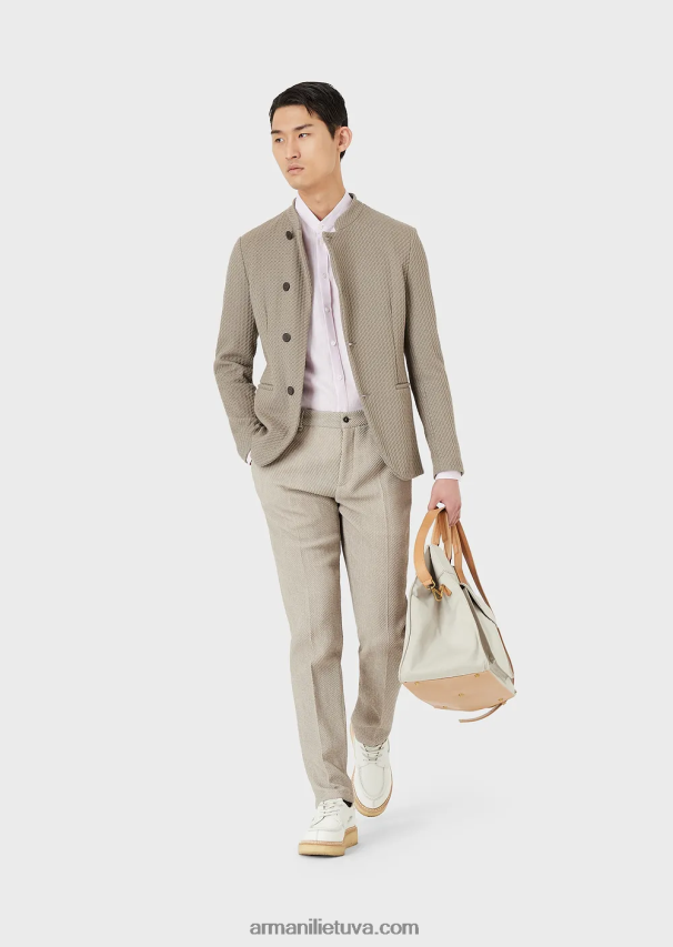 vyrų rožinis Armani modernaus stiliaus lininiai chambray guru marškiniai su apykakle 02482X1139