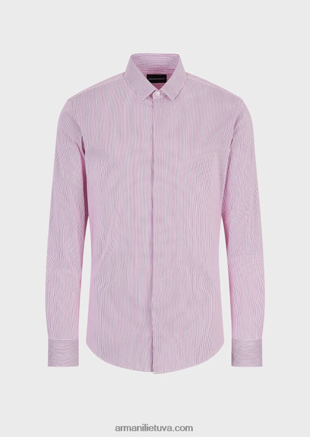 vyrų rožinis Armani tampri medvilniniai ploni dryžuoti marškiniai 02482X1137