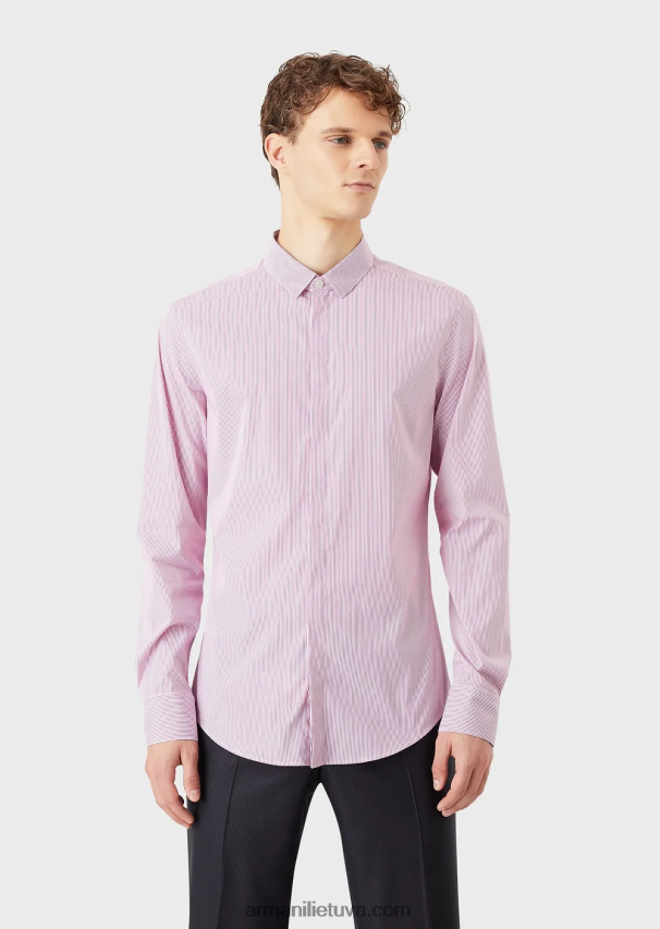 vyrų rožinis Armani tampri medvilniniai ploni dryžuoti marškiniai 02482X1137