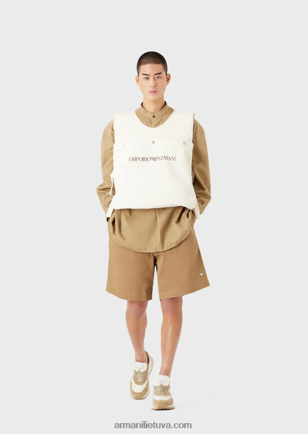 vyrų rudas Armani tvarios kolekcijos drabužiais dažyti ekologiški muslino marškiniai su guru apykakle 02482X1078